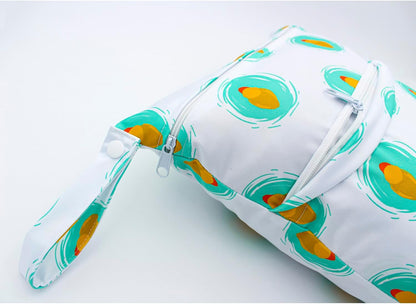 Wet Dry Bag Waterproof Reusable Wet Bag for Swimsuit, Travel, Beach, Pool, Bathing, Diapers, Dirty Yoga Gym Clothes Toiletries Daycare Organizer with Two Zippered Pockets (green leaf)