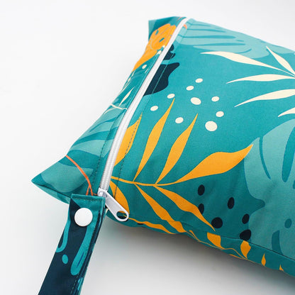 Wet Dry Bag Waterproof Reusable Wet Bag for Swimsuit, Travel, Beach, Pool, Bathing, Diapers, Dirty Yoga Gym Clothes Toiletries Daycare Organizer with Two Zippered Pockets (green leaf)