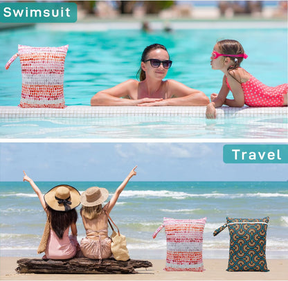 Wet Dry Bag Waterproof Reusable Wet Bag for Swimsuit, Travel, Beach, Pool, Bathing, Diapers, Dirty Yoga Gym Clothes Toiletries Daycare Organizer with Two Zippered Pockets (green leaf)