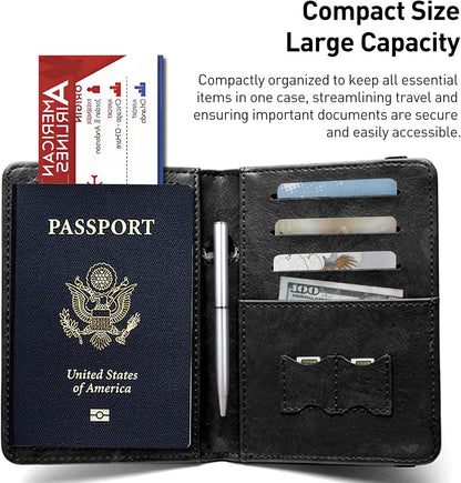 RFID Blocking Passport Holder Wallet – Leather Travel Case with Card Slots, Essential Travel Accessories for Men & Women