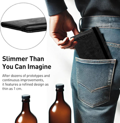 RFID Blocking Passport Holder Wallet – Leather Travel Case with Card Slots, Essential Travel Accessories for Men & Women