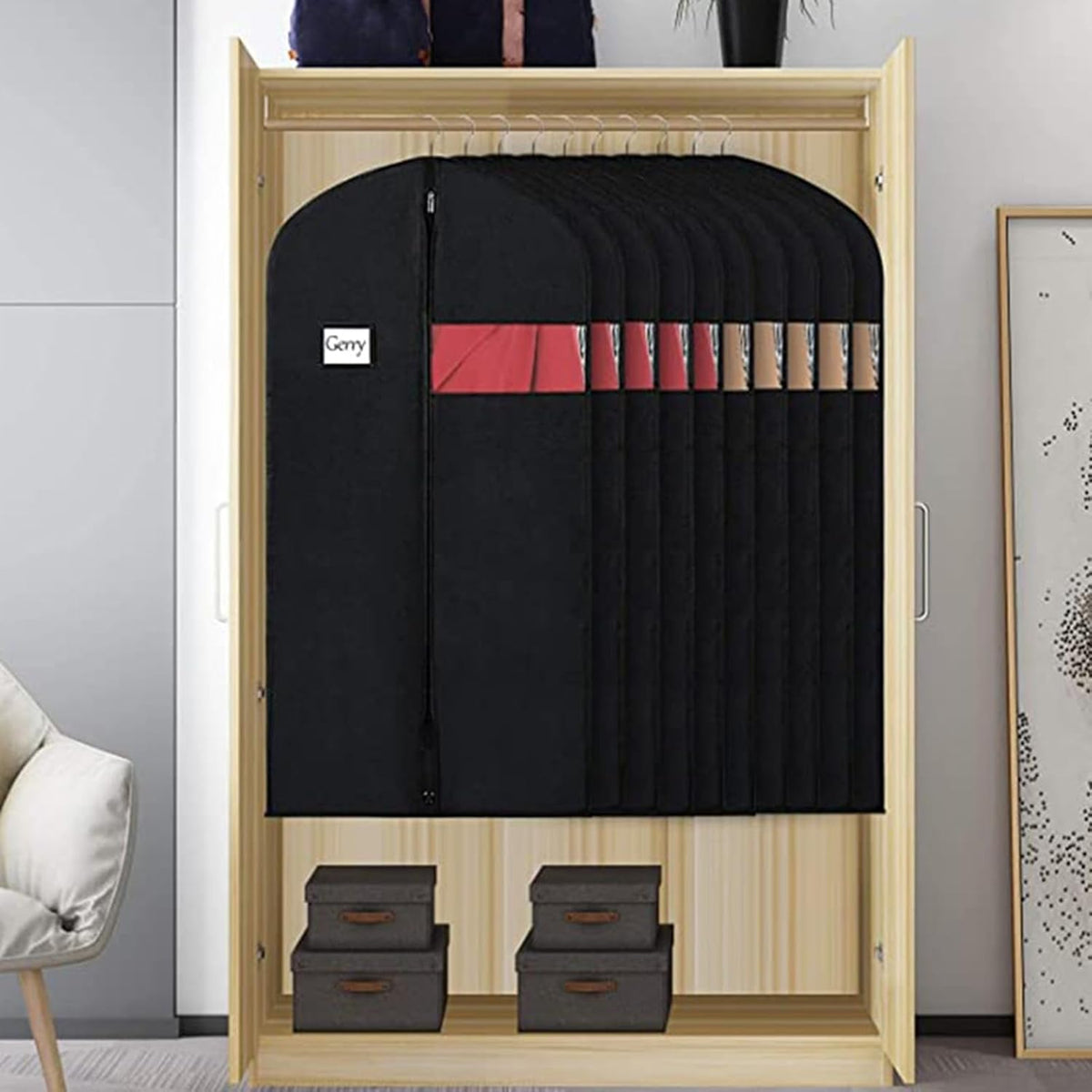 40 Inch Garment Bag Carry on Jackets Coat Shirts for Men Closet Storage Garment Bags for Travel Mens Suit Hanging Clothes Suit Bag, Garment Cover with Zipper Pockets Black L