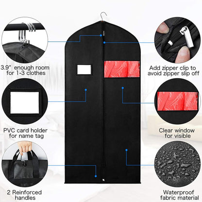 40 Inch Garment Bag Carry on Jackets Coat Shirts for Men Closet Storage Garment Bags for Travel Mens Suit Hanging Clothes Suit Bag, Garment Cover with Zipper Pockets Black L