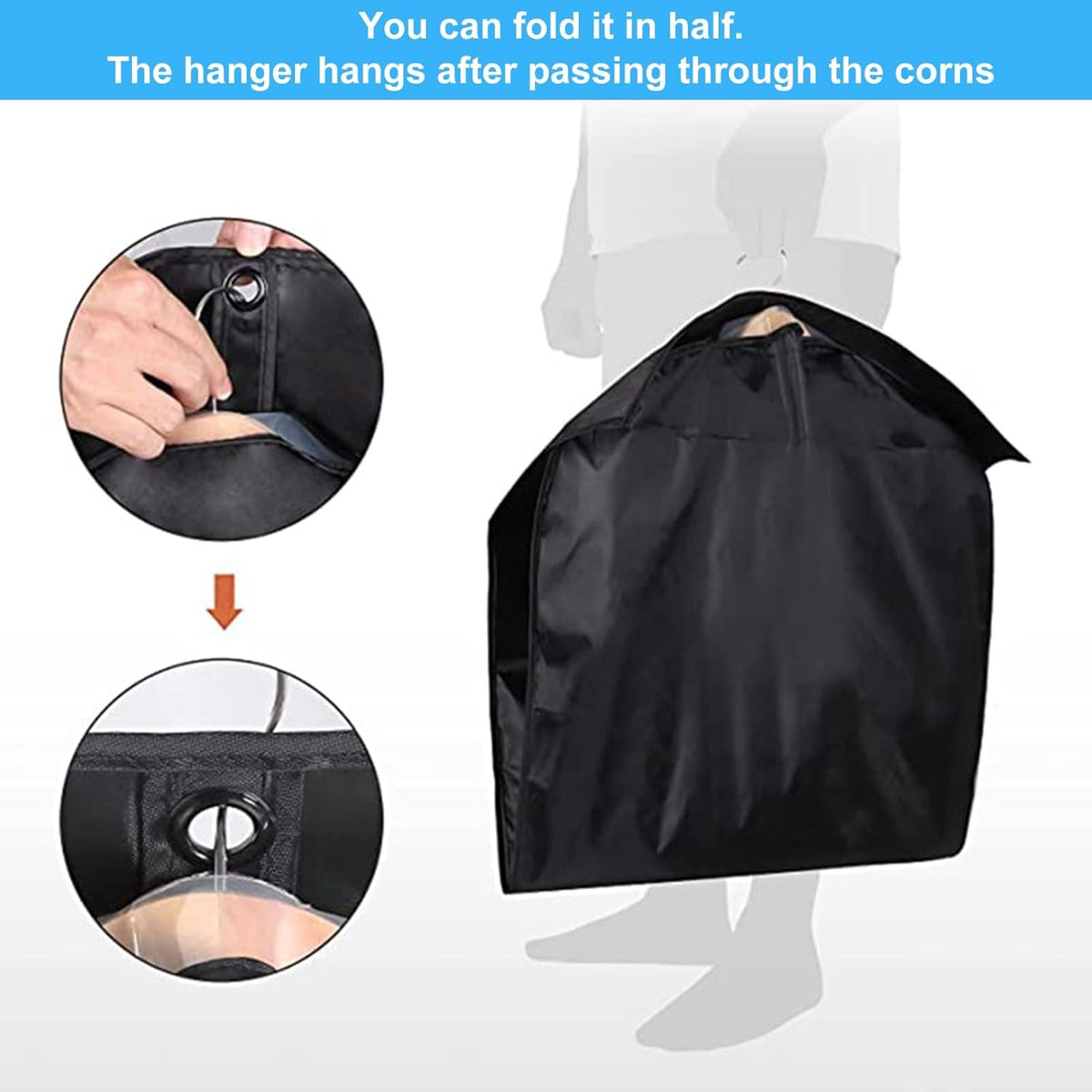 40 Inch Garment Bag Carry on Jackets Coat Shirts for Men Closet Storage Garment Bags for Travel Mens Suit Hanging Clothes Suit Bag, Garment Cover with Zipper Pockets Black L