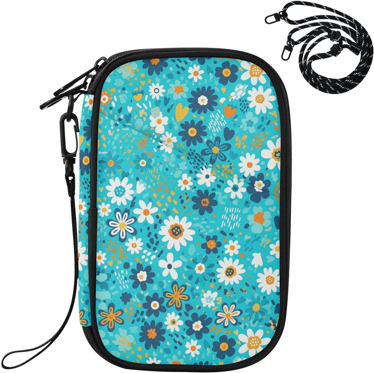 Flowers Dots Blue Passport Holder for Travel Wallet | Water Resistant Family Travel Document Pouch Credit Card Clutch Bag for Women Men