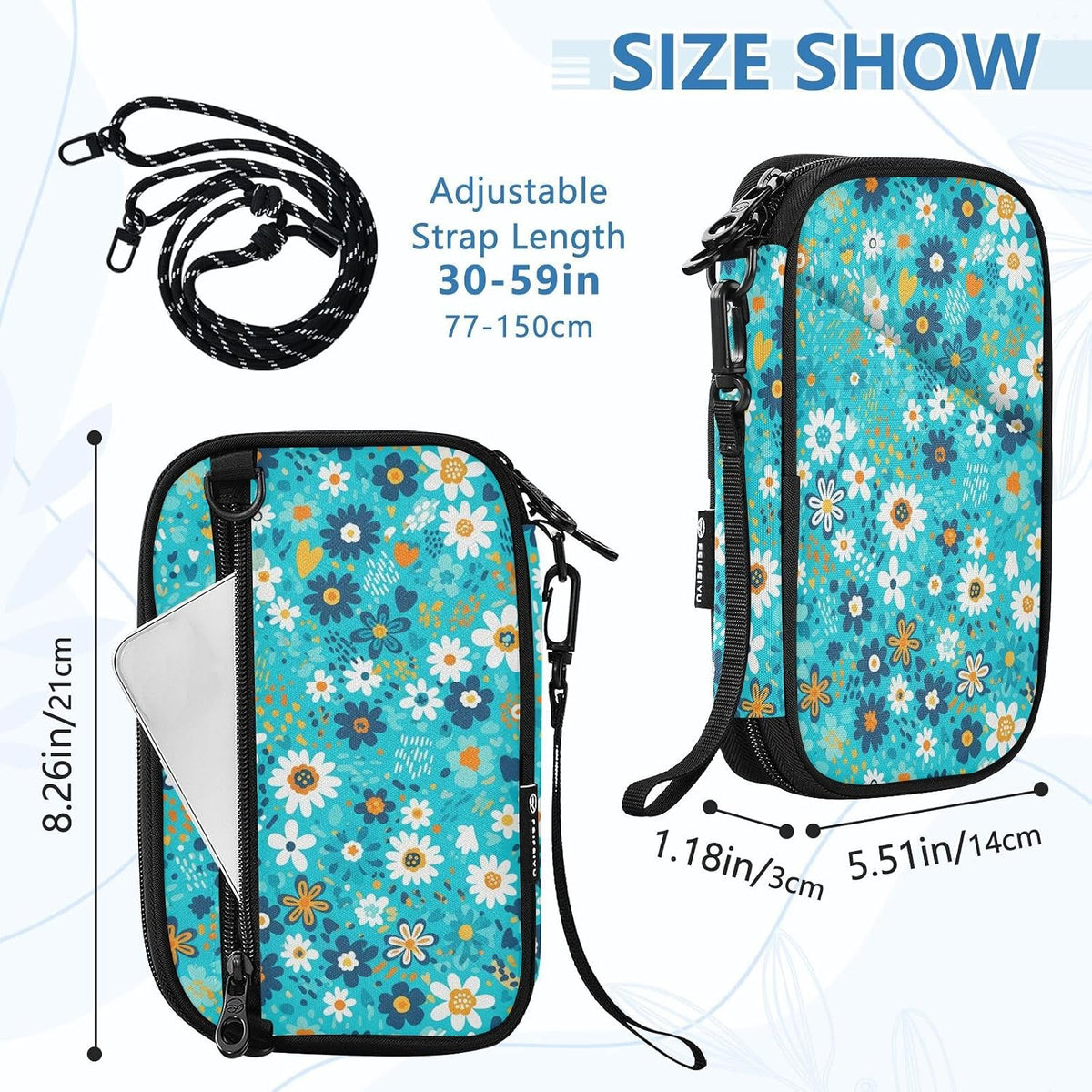 Flowers Dots Blue Passport Holder for Travel Wallet | Water Resistant Family Travel Document Pouch Credit Card Clutch Bag for Women Men