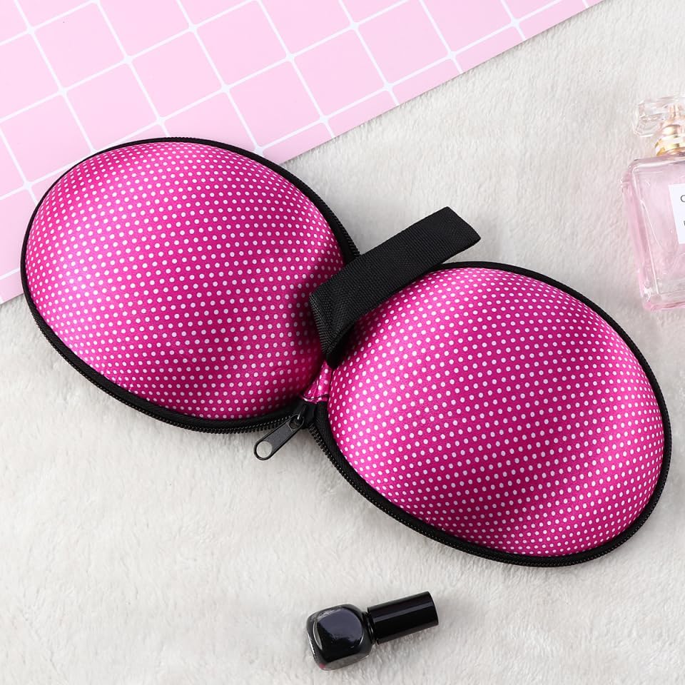 Silicone Invisible Bra Storage Case Small Zippered Travel Bag for Women Lingerie Organizer Pouch Underwear Storage Box and Toiletry Accessory Holder with Hand Strap Printed Fabric