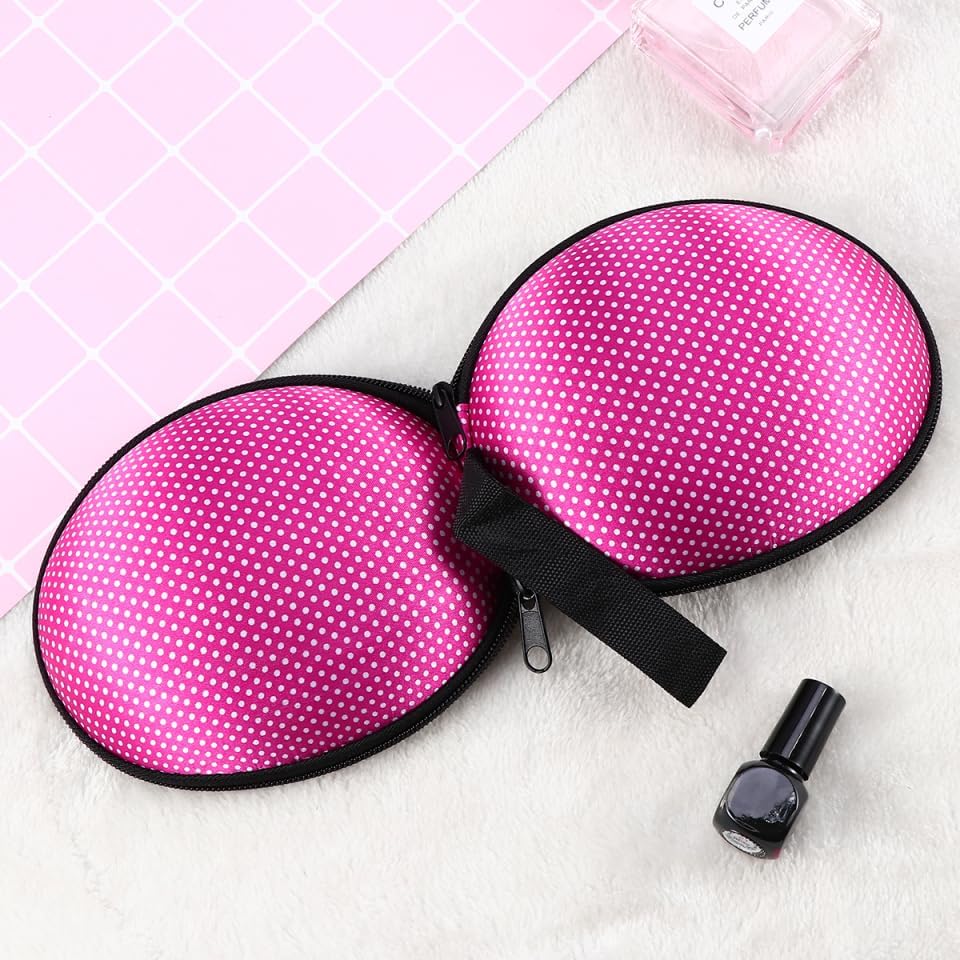Silicone Invisible Bra Storage Case Small Zippered Travel Bag for Women Lingerie Organizer Pouch Underwear Storage Box and Toiletry Accessory Holder with Hand Strap Printed Fabric