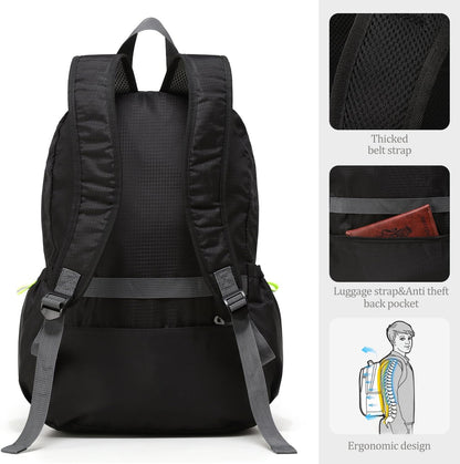 Lightweight Packable Small Hiking Backpack for Women Men - 20L Waterproof Foldable Daypack for Travel, Hiking, and Daily Use, Adjustable Chest Strap, Durable Nylon, Green