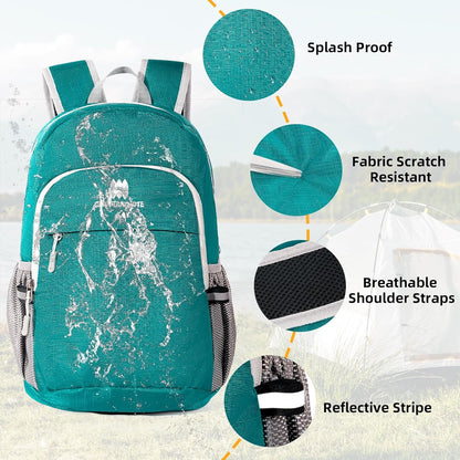 Lightweight Packable Small Hiking Backpack for Women Men - 20L Waterproof Foldable Daypack for Travel, Hiking, and Daily Use, Adjustable Chest Strap, Durable Nylon, Green