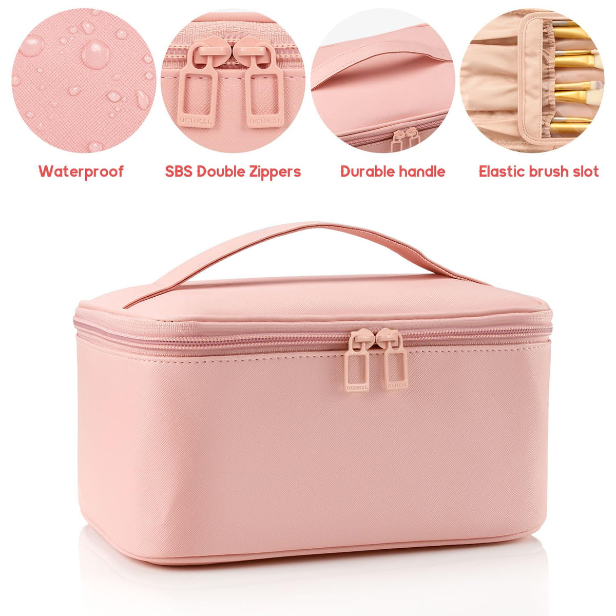 Pink Makeup Bag,Travel Makeup Organizer Bag, Large Capacity Cosmetic Bags For Women Large Travel Toiletry Bag Girls Traveling With Brush Slot And Divider