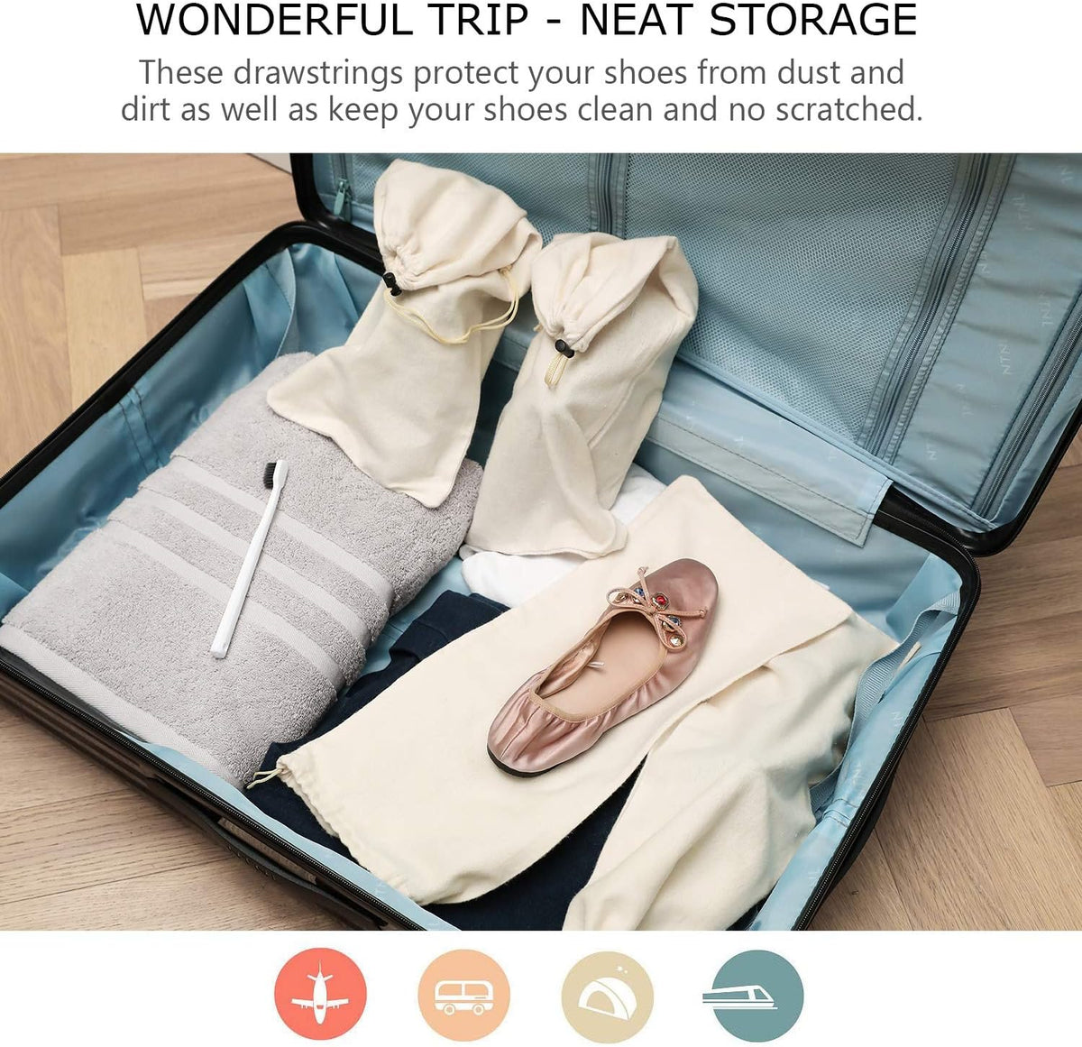 Shoe Storage Bags 100% Cotton with Drawstring for Men and Women for Travel Protecting and Storing Shoes