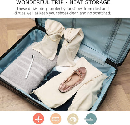 Shoe Storage Bags 100% Cotton with Drawstring for Men and Women for Travel Protecting and Storing Shoes