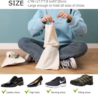 Shoe Storage Bags 100% Cotton with Drawstring for Men and Women for Travel Protecting and Storing Shoes