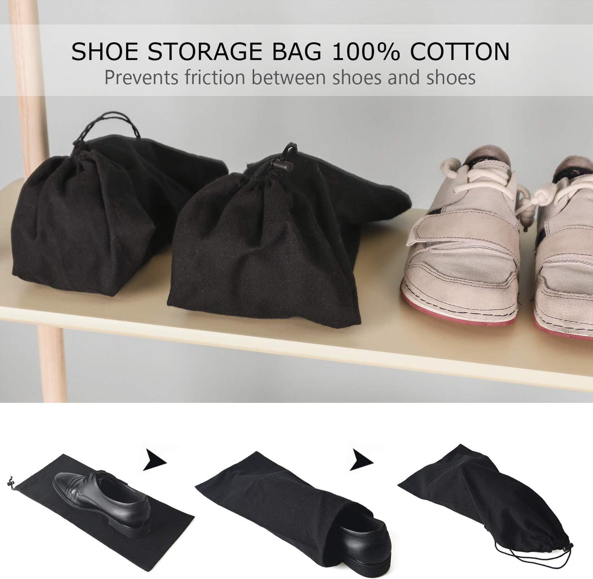 Shoe Storage Bags 100% Cotton with Drawstring for Men and Women for Travel Protecting and Storing Shoes