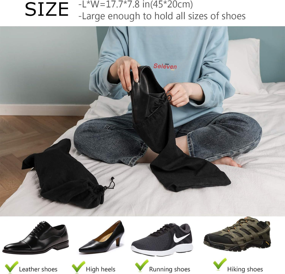 Shoe Storage Bags 100% Cotton with Drawstring for Men and Women for Travel Protecting and Storing Shoes