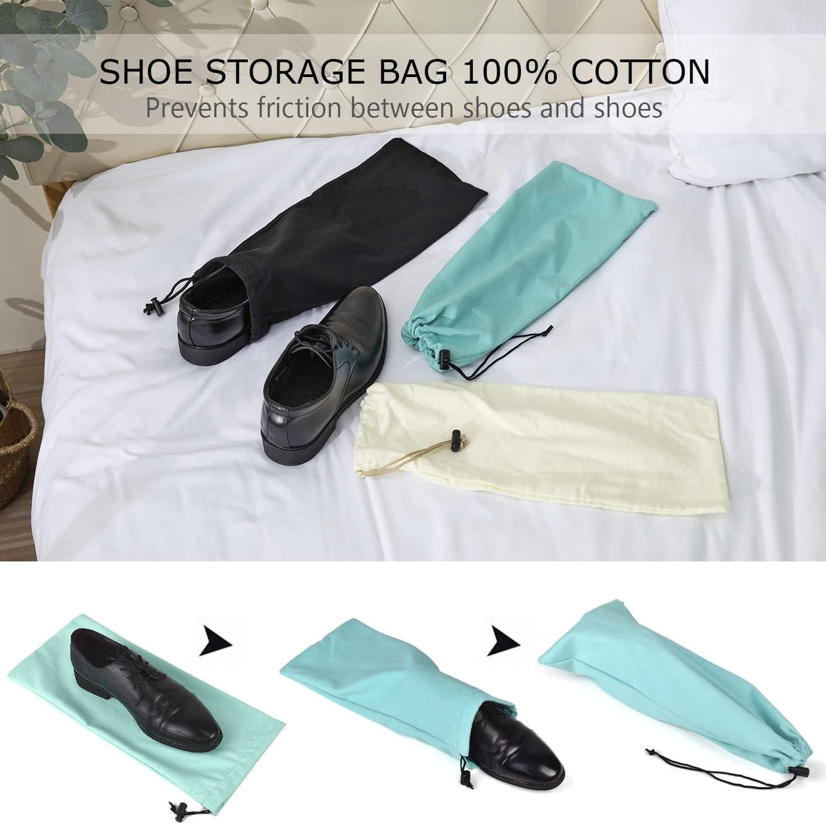 Shoe Storage Bags 100% Cotton with Drawstring for Men and Women for Travel Protecting and Storing Shoes