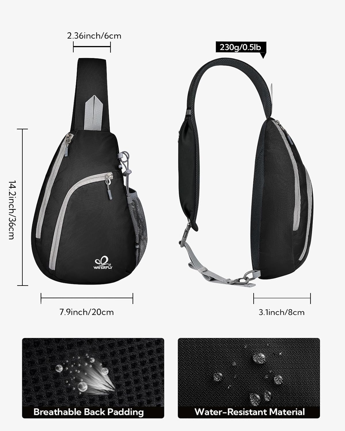 Crossbody Sling Bag, Small Shoulder Chest Backpack | Lightweight, Water Resistant, Travel Daypack for Hiking Walking and Daily Use, Fits Men and Women, Everyday Carry