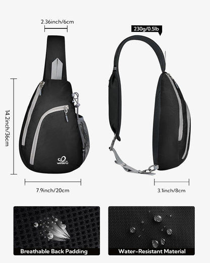 Crossbody Sling Bag, Small Shoulder Chest Backpack | Lightweight, Water Resistant, Travel Daypack for Hiking Walking and Daily Use, Fits Men and Women, Everyday Carry
