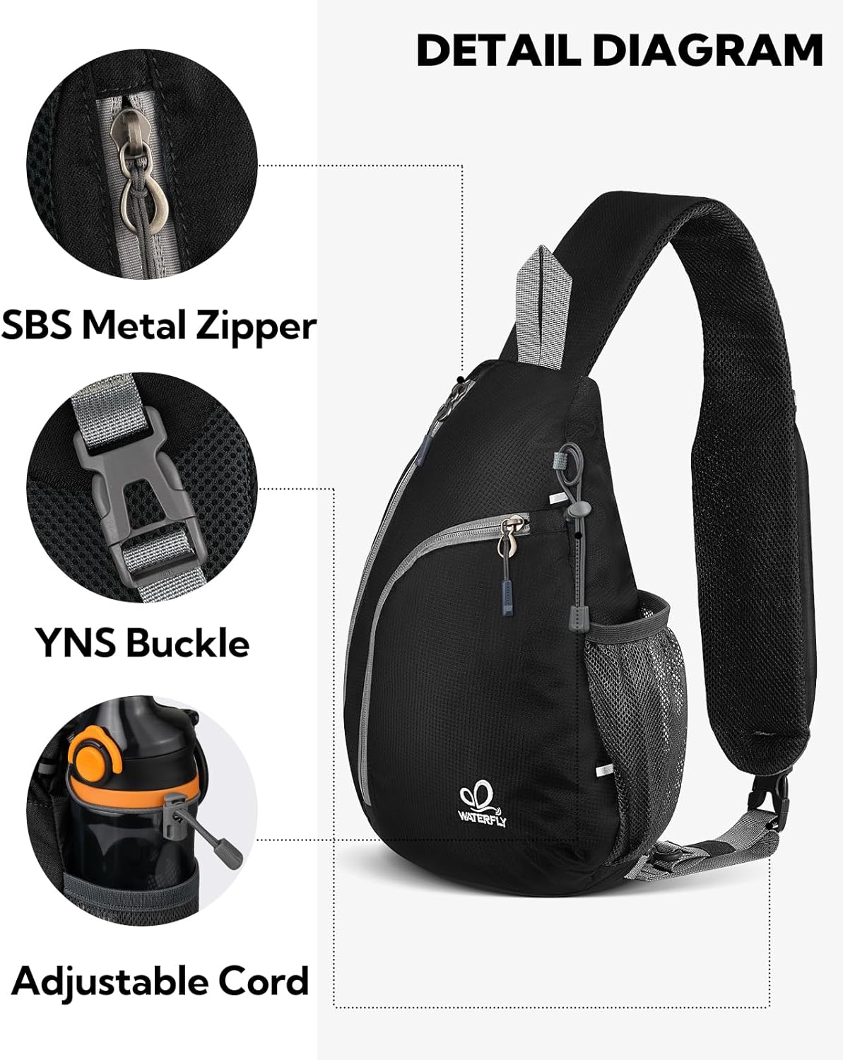 Crossbody Sling Bag, Small Shoulder Chest Backpack | Lightweight, Water Resistant, Travel Daypack for Hiking Walking and Daily Use, Fits Men and Women, Everyday Carry