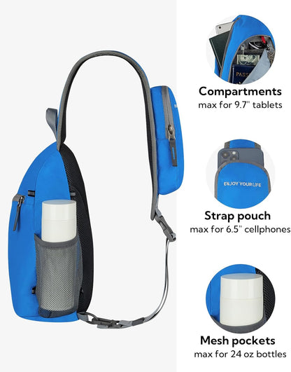 Crossbody Sling Bag, Small Shoulder Chest Backpack | Lightweight, Water Resistant, Travel Daypack for Hiking Walking and Daily Use, Fits Men and Women, Everyday Carry