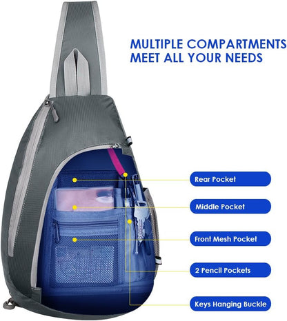Crossbody Sling Bag, Small Shoulder Chest Backpack | Lightweight, Water Resistant, Travel Daypack for Hiking Walking and Daily Use, Fits Men and Women, Everyday Carry