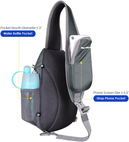 Crossbody Sling Bag, Small Shoulder Chest Backpack | Lightweight, Water Resistant, Travel Daypack for Hiking Walking and Daily Use, Fits Men and Women, Everyday Carry