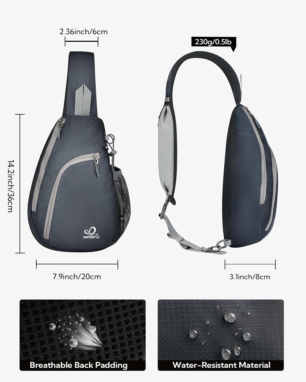 Crossbody Sling Bag, Small Shoulder Chest Backpack | Lightweight, Water Resistant, Travel Daypack for Hiking Walking and Daily Use, Fits Men and Women, Everyday Carry