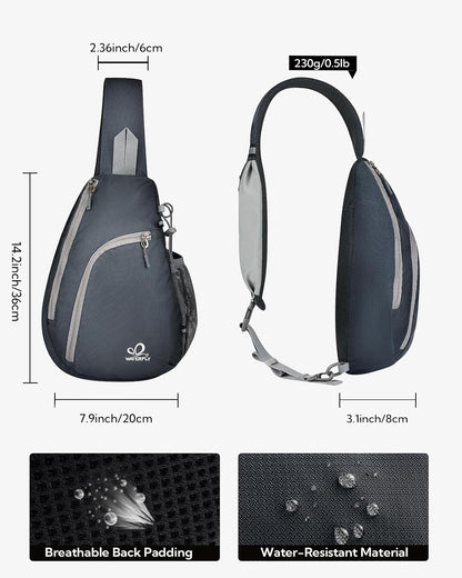 Crossbody Sling Bag, Small Shoulder Chest Backpack | Lightweight, Water Resistant, Travel Daypack for Hiking Walking and Daily Use, Fits Men and Women, Everyday Carry
