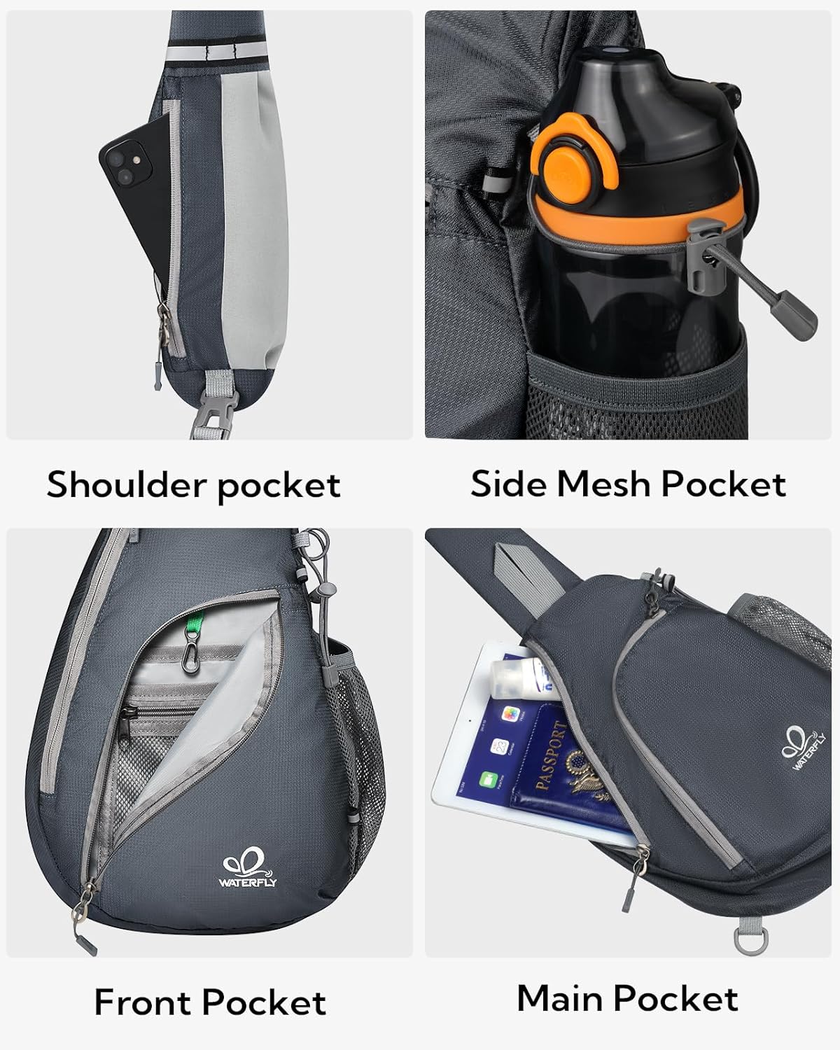 Crossbody Sling Bag, Small Shoulder Chest Backpack | Lightweight, Water Resistant, Travel Daypack for Hiking Walking and Daily Use, Fits Men and Women, Everyday Carry