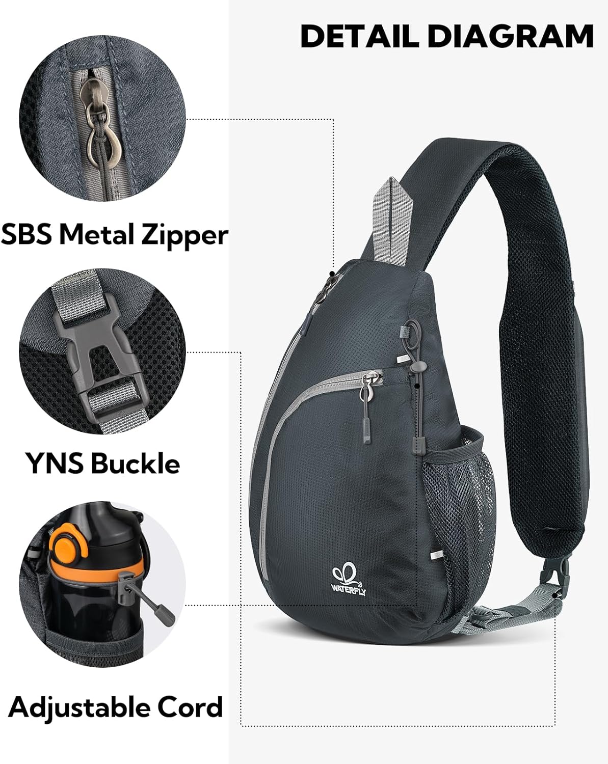 Crossbody Sling Bag, Small Shoulder Chest Backpack | Lightweight, Water Resistant, Travel Daypack for Hiking Walking and Daily Use, Fits Men and Women, Everyday Carry
