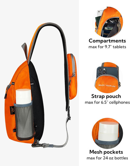 Crossbody Sling Bag, Small Shoulder Chest Backpack | Lightweight, Water Resistant, Travel Daypack for Hiking Walking and Daily Use, Fits Men and Women, Everyday Carry