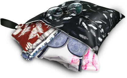 2Pcs Waterproof Reusable Wet & Dry Bag for Baby Cloth Diaper Gym Clothes Travel Bags Washable Beach Pool Swimsuits Pockets with Two Zippered Dirty Diapers Stroller Yoga Toiletries Daycare Organizer