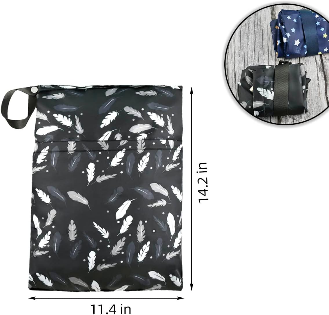 2Pcs Waterproof Reusable Wet & Dry Bag for Baby Cloth Diaper Gym Clothes Travel Bags Washable Beach Pool Swimsuits Pockets with Two Zippered Dirty Diapers Stroller Yoga Toiletries Daycare Organizer