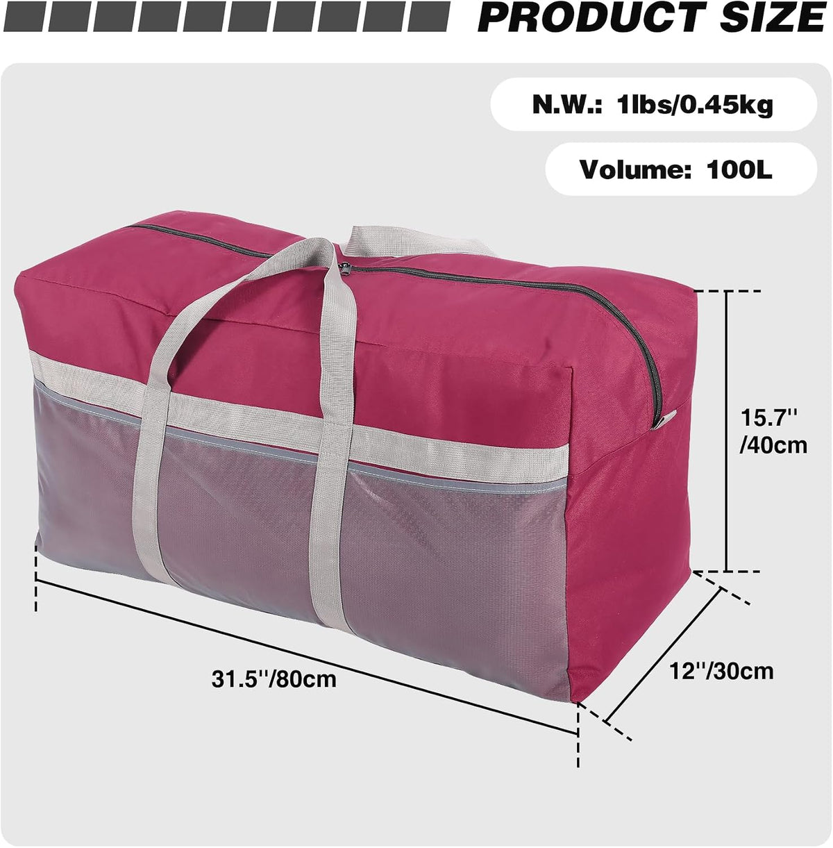100L Heavy Duty Extra Large Foldable Travel Duffle Bag, 900D Oxford Cloth Water Resistant Lightweight Duffel for Men & Women, Red