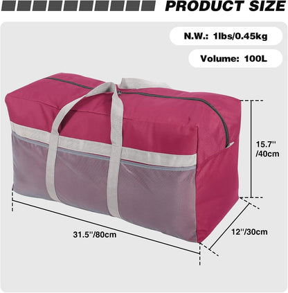 100L Heavy Duty Extra Large Foldable Travel Duffle Bag, 900D Oxford Cloth Water Resistant Lightweight Duffel for Men & Women, Red