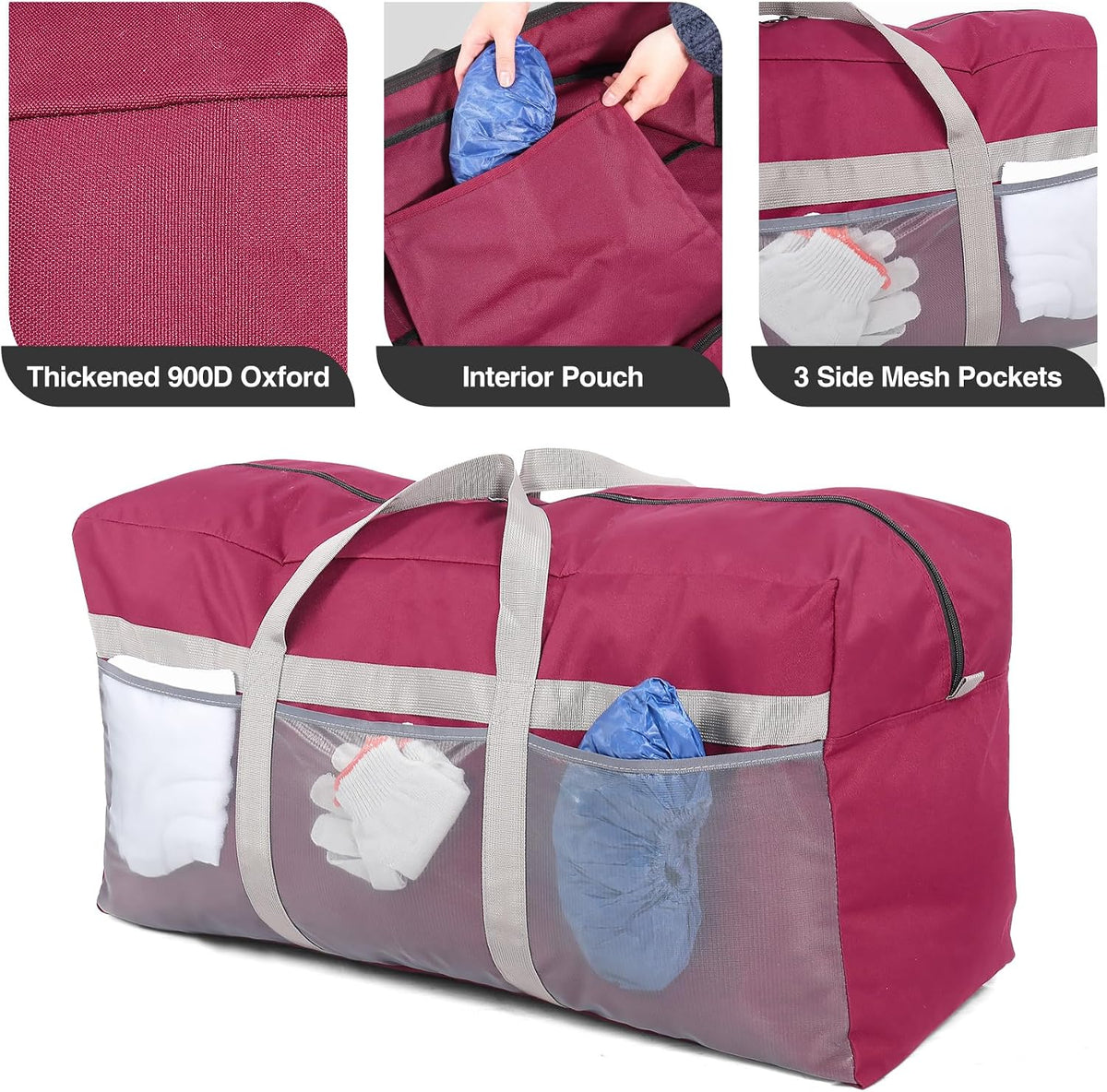 100L Heavy Duty Extra Large Foldable Travel Duffle Bag, 900D Oxford Cloth Water Resistant Lightweight Duffel for Men & Women, Red