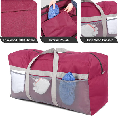 100L Heavy Duty Extra Large Foldable Travel Duffle Bag, 900D Oxford Cloth Water Resistant Lightweight Duffel for Men & Women, Red