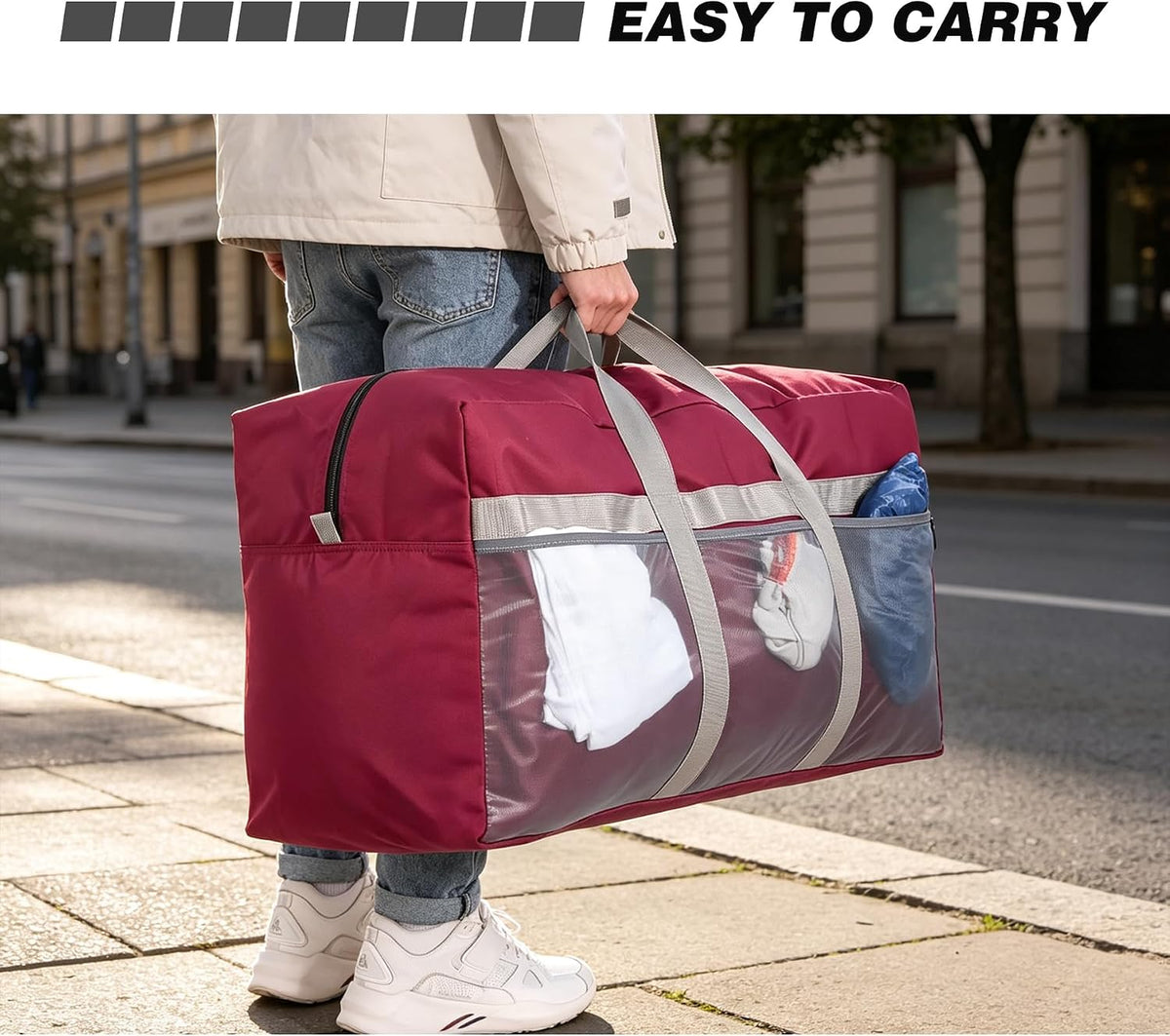 100L Heavy Duty Extra Large Foldable Travel Duffle Bag, 900D Oxford Cloth Water Resistant Lightweight Duffel for Men & Women, Red