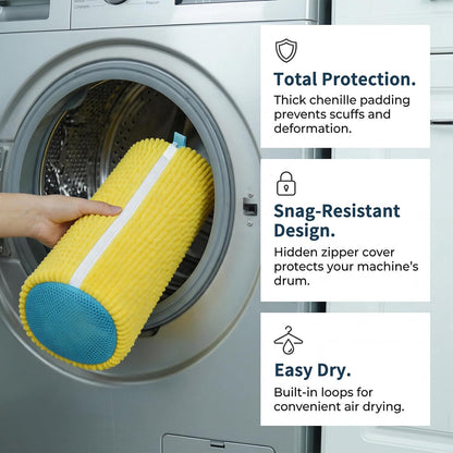 Shoe Washing Machine Bag Built-in Bristles | 2 Pack with Shoe Crease Protectors, for Women & Men, Yellow, Reusable Sneaker Laundry Bag for Washer and Dryer