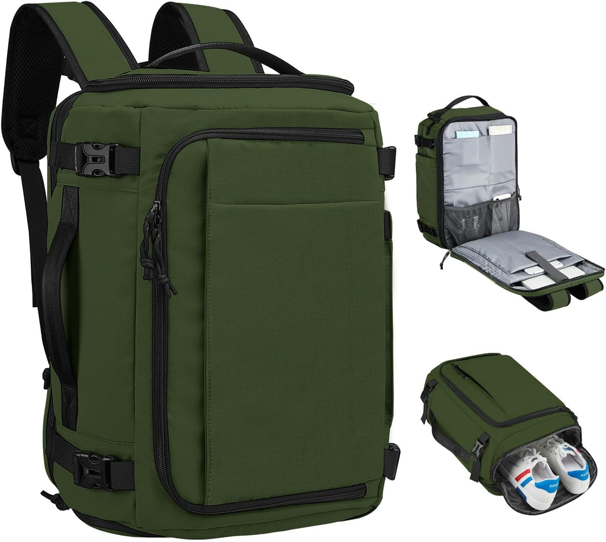 Carry On Travel Backpack Flight Approved Laptop Backpack Business Work Backpack for Women Men Large Capacity Casual Daypack with Wet/Dry Separation Pockets, Dark Green
