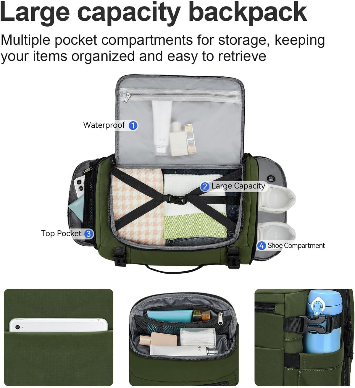 Carry On Travel Backpack Flight Approved Laptop Backpack Business Work Backpack for Women Men Large Capacity Casual Daypack with Wet/Dry Separation Pockets, Dark Green