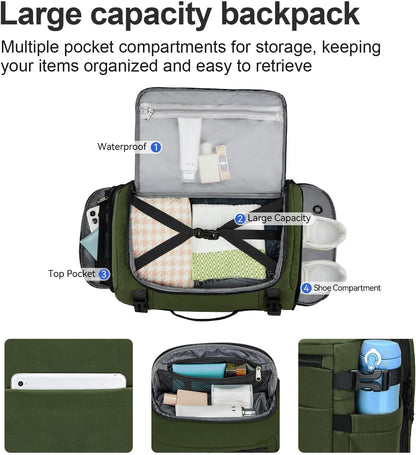 Carry On Travel Backpack Flight Approved Laptop Backpack Business Work Backpack for Women Men Large Capacity Casual Daypack with Wet/Dry Separation Pockets, Dark Green