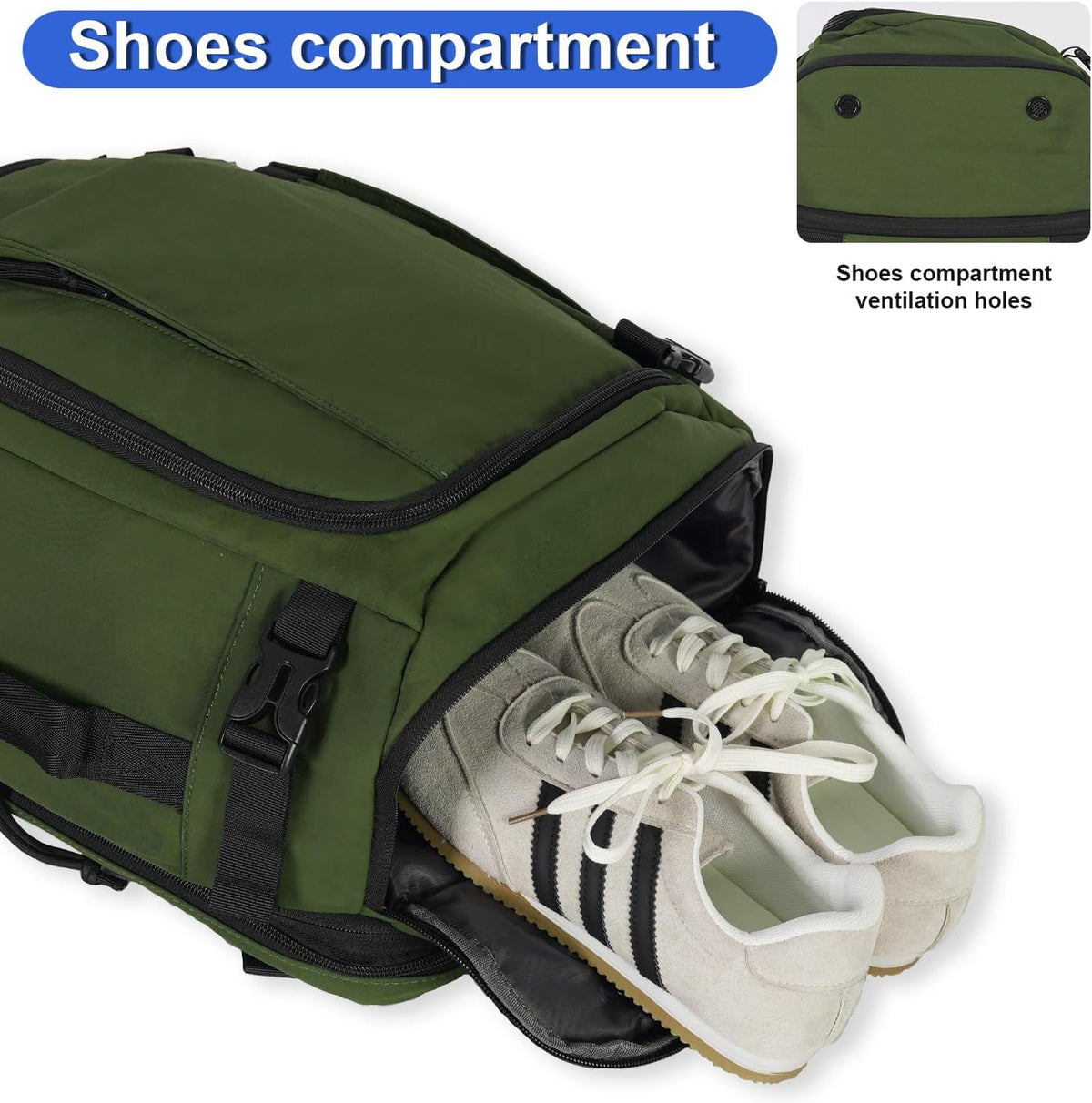 Carry On Travel Backpack Flight Approved Laptop Backpack Business Work Backpack for Women Men Large Capacity Casual Daypack with Wet/Dry Separation Pockets, Dark Green
