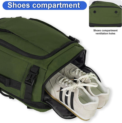 Carry On Travel Backpack Flight Approved Laptop Backpack Business Work Backpack for Women Men Large Capacity Casual Daypack with Wet/Dry Separation Pockets, Dark Green