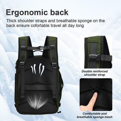 Carry On Travel Backpack Flight Approved Laptop Backpack Business Work Backpack for Women Men Large Capacity Casual Daypack with Wet/Dry Separation Pockets, Dark Green