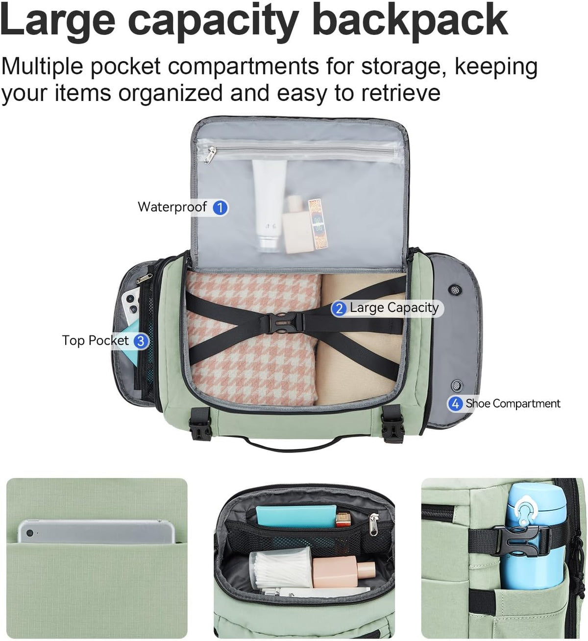 Carry On Travel Backpack Flight Approved Laptop Backpack Business Work Backpack for Women Men Large Capacity Casual Daypack with Wet/Dry Separation Pockets, Dark Green