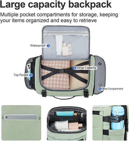 Carry On Travel Backpack Flight Approved Laptop Backpack Business Work Backpack for Women Men Large Capacity Casual Daypack with Wet/Dry Separation Pockets, Dark Green