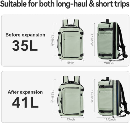 Carry On Travel Backpack Flight Approved Laptop Backpack Business Work Backpack for Women Men Large Capacity Casual Daypack with Wet/Dry Separation Pockets, Dark Green