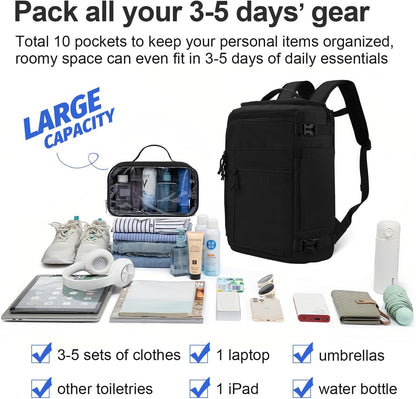 Carry On Travel Backpack Flight Approved Laptop Backpack Business Work Backpack for Women Men Large Capacity Casual Daypack with Wet/Dry Separation Pockets, Dark Green